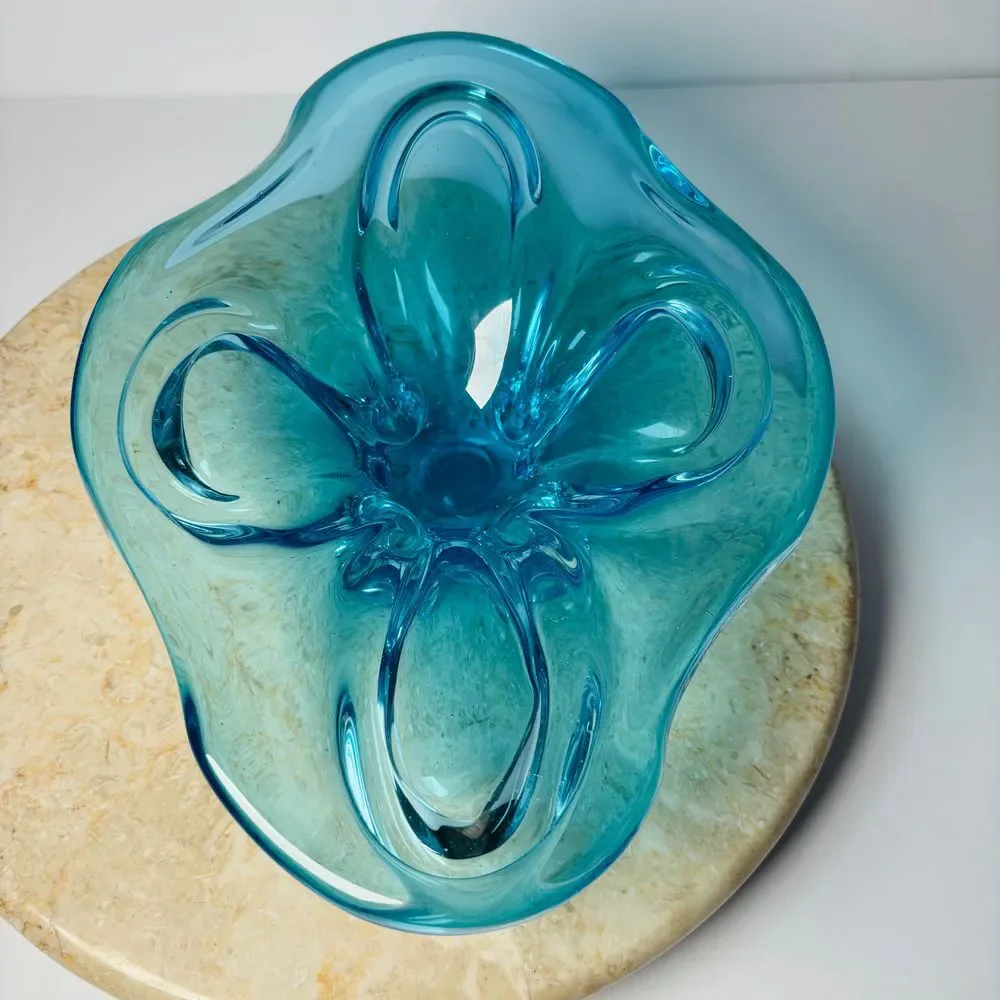 Vintage Murano Sommerso Blue Glass‎ Abstract Decorative Bowl MCM 60s 70s